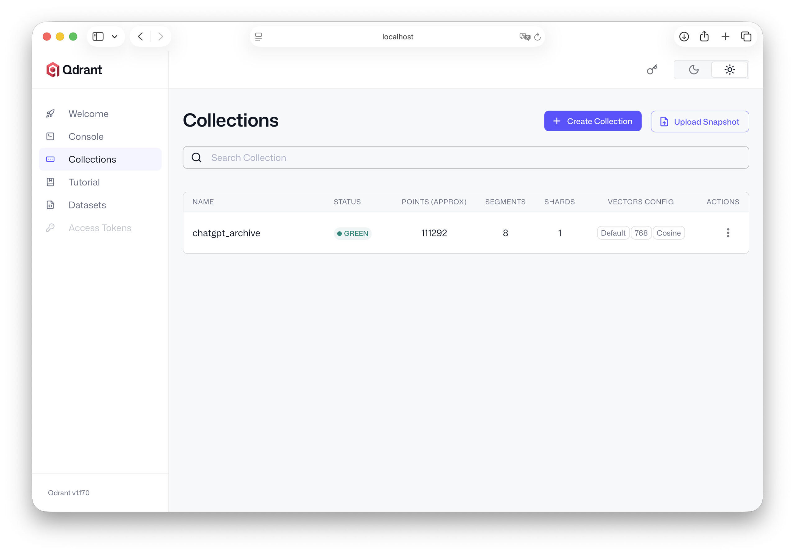 Qdrant Dashboard unter http://localhost:6333/dashboard