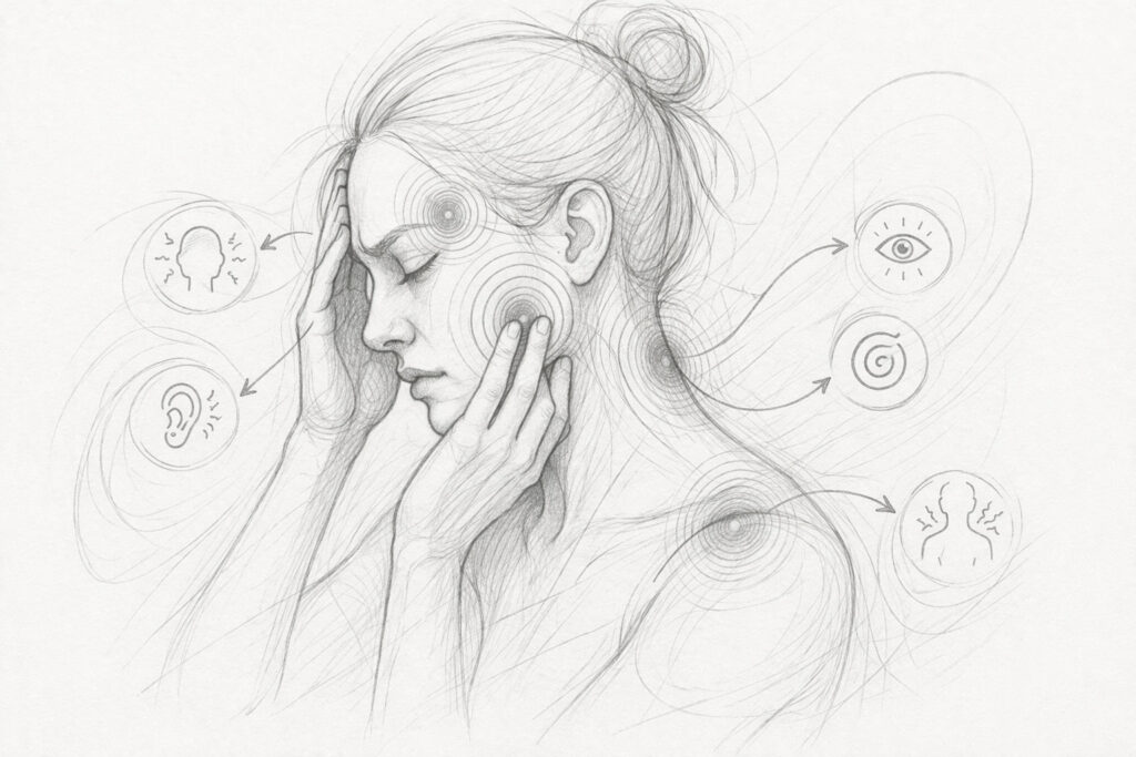 Schmerzhafter Moment, anatomische Skizze