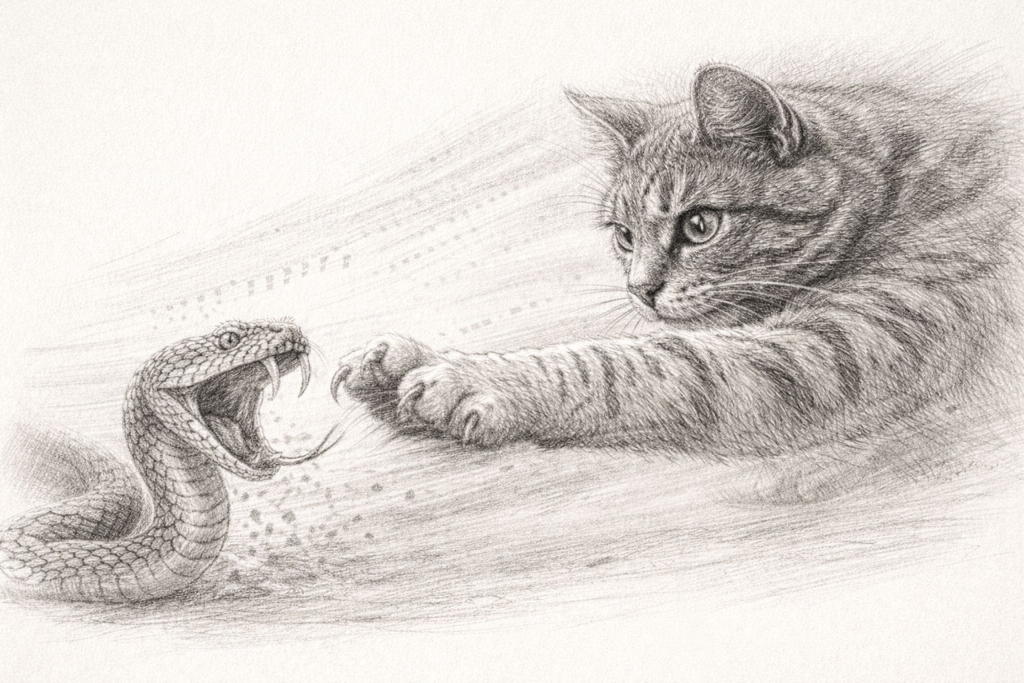 Gato y murciélago en combate