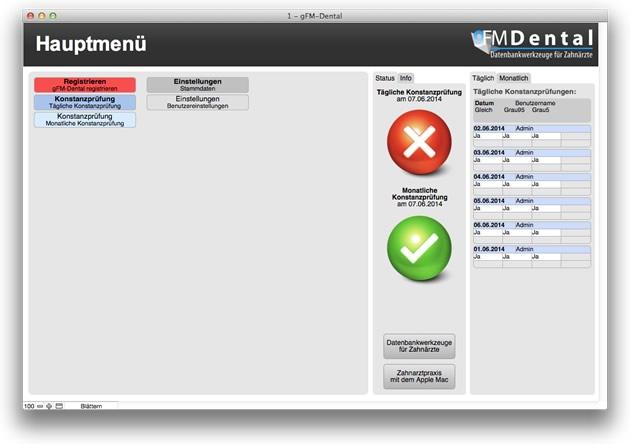 Menu principal de gFM-Dental
